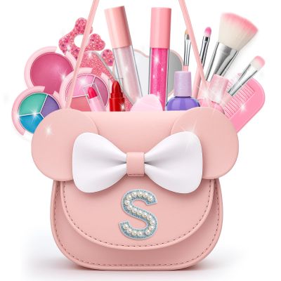 Vodolo Non Toxic Makeup for Little Girls,Safe Kids Real Makeup Sets for Girls Age 3-8 with Initial S Bag,Play Make Up Kit for Girl Easter Baskets Christmas Birthday Gift Ideas