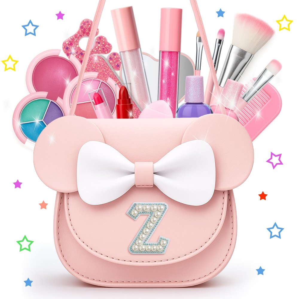 Vodolo Non Toxic Makeup for Little Girls,Safe Kids Real Makeup Sets for Girls Age 3-8 with Initial Z Bag,Play Make Up Kit for Girl Easter Baskets Christmas Birthday Gift Ideas