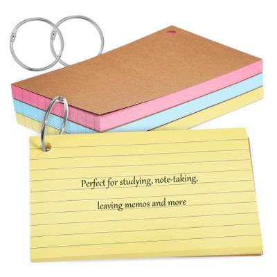 ARTIBETTER 150pcs Index Cards Ruled Flashcards Ring-bound Note Cards for Vocabulary Study Organized