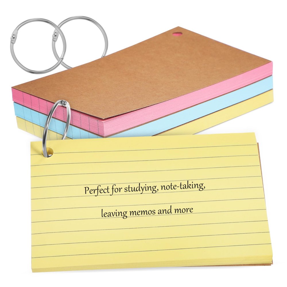 ARTIBETTER 150pcs Index Cards Ruled Flashcards Ring-bound Note Cards for Vocabulary Study Organized