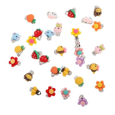 TOYANDONA 30pcs Non-pierced Clip Earrings for Little Girls Flower and Cartoon Designs Lightweight Accessories for Boy Girl Dress-up Pain Ear Clips