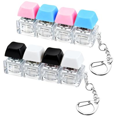 2 PCS Keyboard Fidget Toy, Keyboard Fidget Keychain 4-in-1 Keyboard Decompression Button Finger Clicker Toys, Button Stress Relief Fidget Gifts to Relief Stress (Black White Blue Pink)