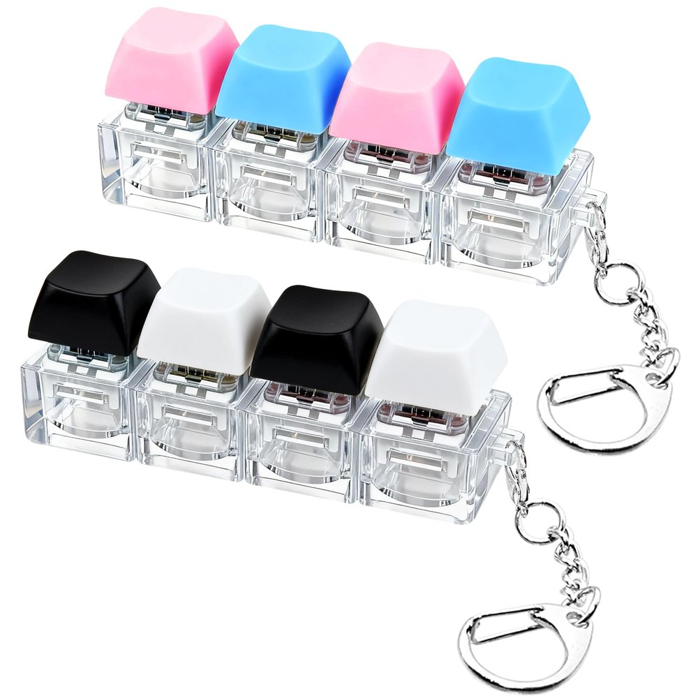 2 PCS Keyboard Fidget Toy, Keyboard Fidget Keychain 4-in-1 Keyboard Decompression Button Finger Clicker Toys, Button Stress Relief Fidget Gifts to Relief Stress (Black White Blue Pink)