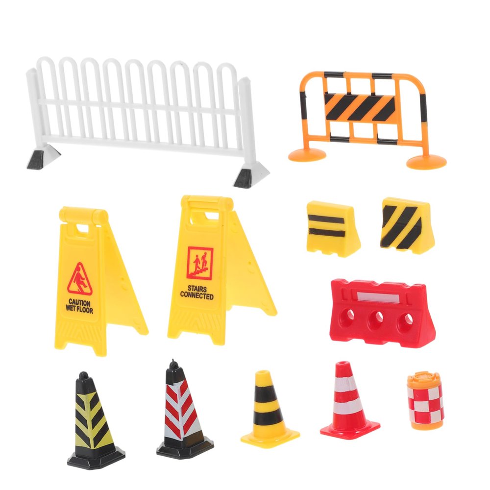 Vaguelly 1set Miniature Traffic Sign and Road Block Toy Simulation Traffic Barriers for Boys and Girls Learn and Safety While Playing for Imaginative Play and Awareness
