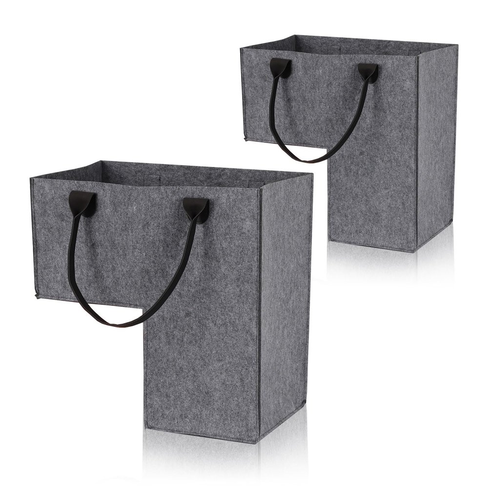 2Pcs Stair Baskets for Stairs with Handle - 16.5in Felt Staircase Basket, Foldable Storage Organizer for Carpeted Stairs & Wooden Staircases, Book, Clothes, Toys, Computer