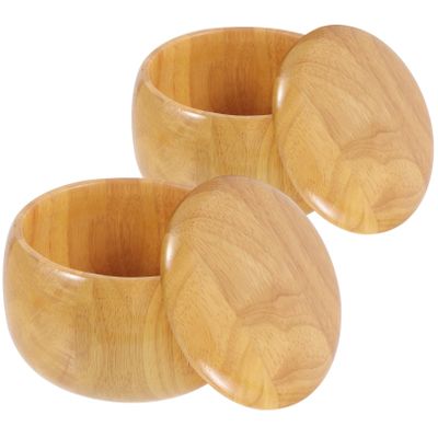 Garneck 2pcs Storage Box for Chess Pieces Wooden Go Chess Stones Storage Bowls Lid