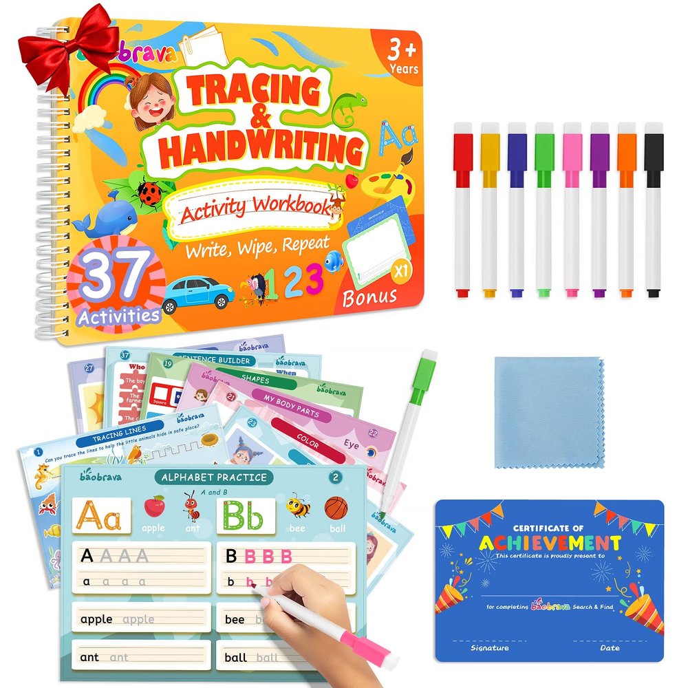 Baobrava Preschool Learning Activities, 37 Themes Tracing Activity Books Ages 3-8, Toddler Handwriting Practice, Letter Tracing, Kindergarten Workbooks, Travel Game for Trip, Christmas Birthday Gifts