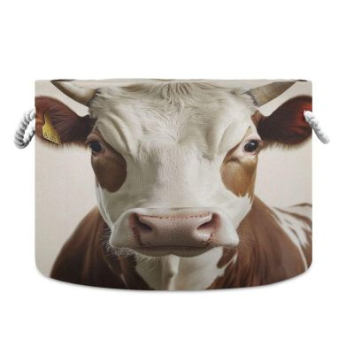 Kigai Cute Cow Cotton Rope Basket with Handles Large Blanket Basket Collapsible Baby Laundry Hamper Clothes Organizer Bin for Living Room Bedroom Nursery