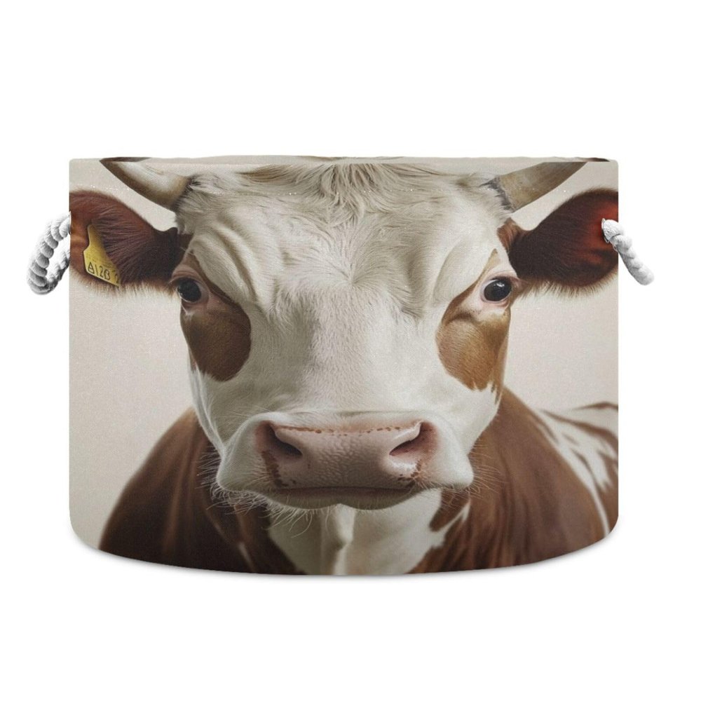 Kigai Cute Cow Cotton Rope Basket with Handles Large Blanket Basket Collapsible Baby Laundry Hamper Clothes Organizer Bin for Living Room Bedroom Nursery