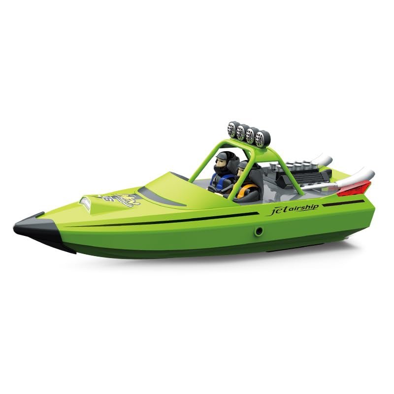 HOENTECH RC Boat with LED Lights, 30KM/H Speed Remote Control Turbojet Boat for Lakes Pools Salt Water, 2.4GHz Full Proportional Fast Speed Ship Toy Gift for Adult