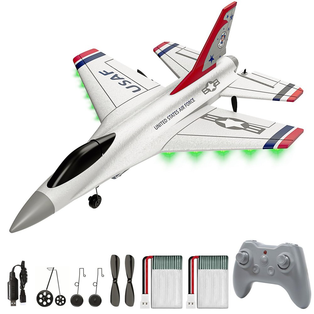 DEERC F16 Thunderbirds RC Plane,3CH Remote Control Airplane Fighter Toys,2.4GHz 6-axis Gyro Stabilizer RTF Glider Aircraft Plane with 2 Batteries,Easy to Fly for Beginners Kids Adults