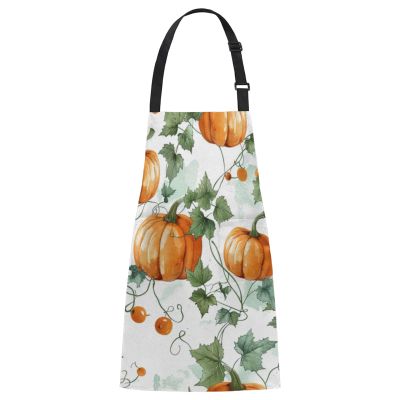 Aglebo Leaf Pumpkin Watercolor Chef Apron with Pockets Adjustable Shoulder Strap Waterproof Cooking Apron for Kitchen Baking Gardening Pottery Painting