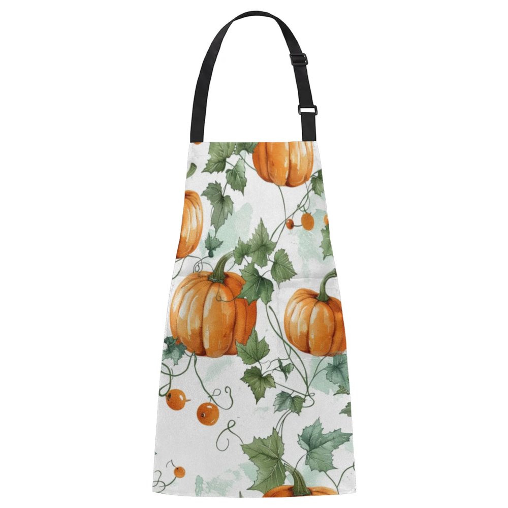 Aglebo Leaf Pumpkin Watercolor Chef Apron with Pockets Adjustable Shoulder Strap Waterproof Cooking Apron for Kitchen Baking Gardening Pottery Painting