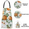 Aglebo Leaf Pumpkin Watercolor Chef Apron with Pockets Adjustable Shoulder Strap Waterproof Cooking Apron for Kitchen Baking Gardening Pottery Painting view 3