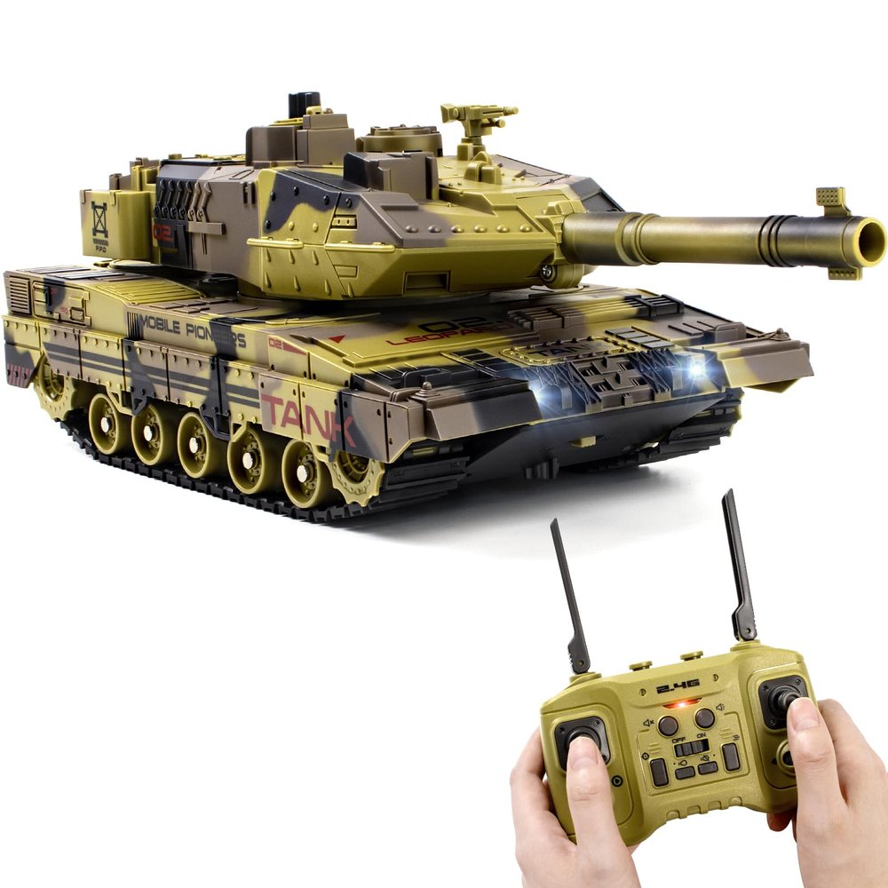 Supdex 1/24 RC Tank -2.4Ghz Remote Control Army Tank with 360Rotating Turret, Auto Demo, Sound & Smoke & Light, Military Vehicles Model Gift for Boys 6-8