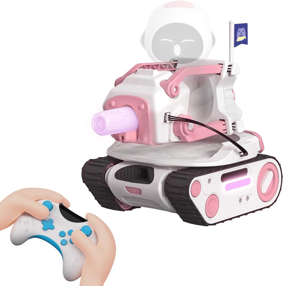 ENERGIZE LAB Panxer - RC Battle Tank Compatible with Eilik Robots Blue/Pink/DQ/Sliver, Crawler Car Toys with LED Lights and 2.4Ghz Remote Control, Single and Multi-Player Party Play Mode (Pink)