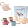 Smartwo Silicone Tea Set for Toddlers Aged 0+ Months,Real or Play Tea Party Set for Kids,Non-Toxic Baby Kitchen Toys,Cute Morandi Children Gift Suitable for Little Girl Boy(with Washable Cloth Napkin) view 1