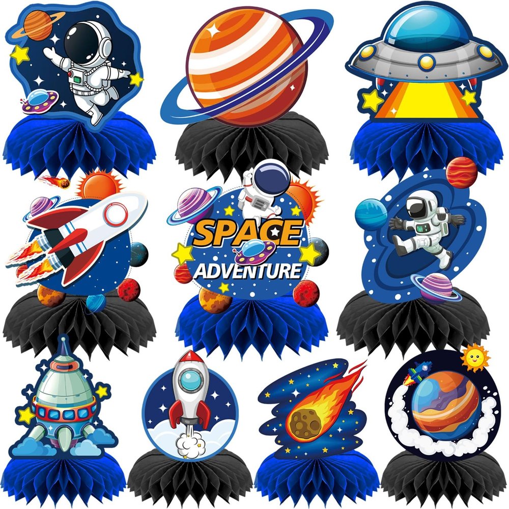 10 Pcs Space Party Decorations,Double Sided Space Centerpieces Space Party Favors for Birthday Home Outside Space Planet Themed Supplies