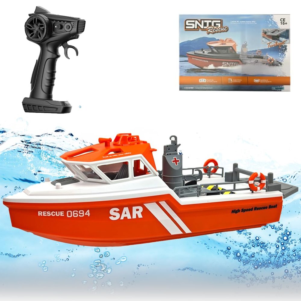 Actualia 1:32 Scale RC Rescue Boat, 2.4G Remote Control Electric Watercraft, 8KM/H High-Speed Simulation Waterproof Racing Boats Model Adults Gift for Pools & Lakes