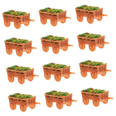 12pcs Miniature Flower Wagon Ornaments for Sand Table and Dollhouse Cute Indoor DIY Decoration for Stable Base Eco-Friendly for Scene Layouts