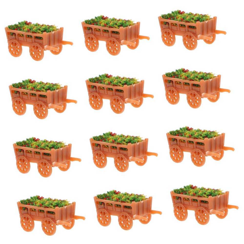 12pcs Miniature Flower Wagon Ornaments for Sand Table and Dollhouse Cute Indoor DIY Decoration for Stable Base Eco-Friendly for Scene Layouts