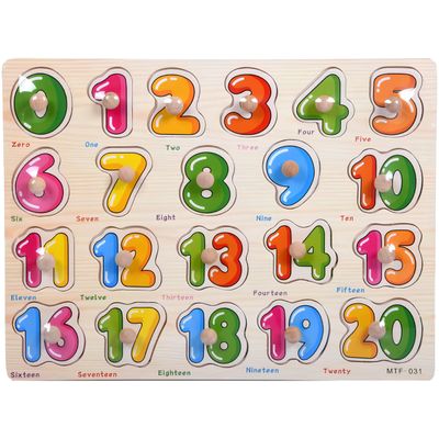 Numbers Puzzle Wooden for Toddlers 3+ Years Old - 123 Figure Learning Toys with Board & Number Blocks, Preschool Education for Girls and Boys, Large Montessori Style, 0-20 Numbers, Educational Toy