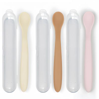 3-Piece Silicone Baby Feeding Spoons with Hygienic Travel Case, First Stage Infant Spoons, Soft-Tip Easy on Gums, Baby Training Spoon,Infant Utensils Feeding Supplies,Dishwasher & Boil-proof