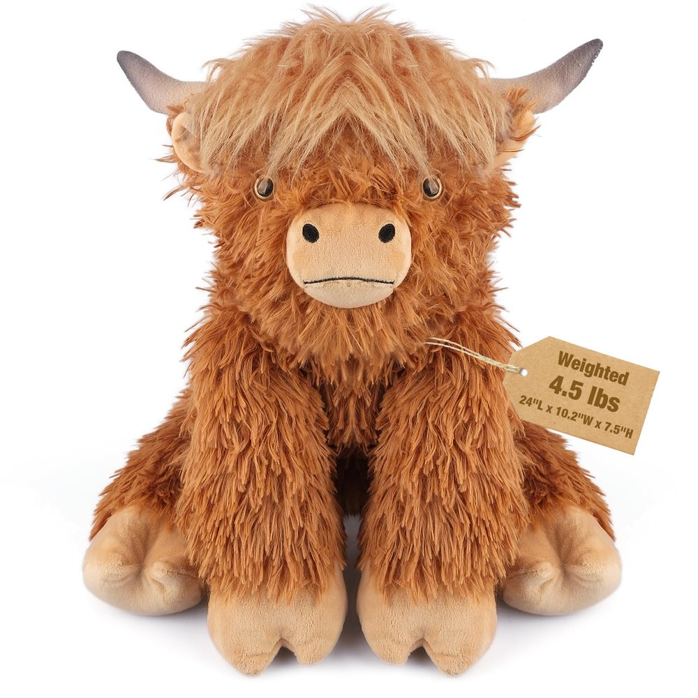 22" & 4.5 lbs Highland Cow Weighted Stuffed Animal, Adjustable Sitting & Laying Plush Toy Pillows with Removable Ceramsite Bag for Companion, Cuddly & Soft Gifts for Adults, Kids, Boys and Girls