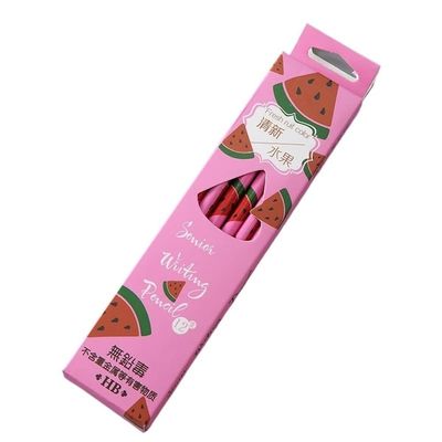 12Pcs/Set Fruit HB Pencil Cute Wooden Drawing Pencil With Rubber Sketch Pen Kids School Office Supplies Gift(Light red)