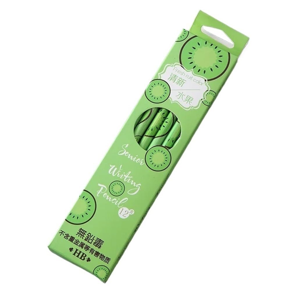 12Pcs/Set Fruit HB Pencil Cute Wooden Drawing Pencil With Rubber Sketch Pen Kids School Office Supplies Gift(Green)
