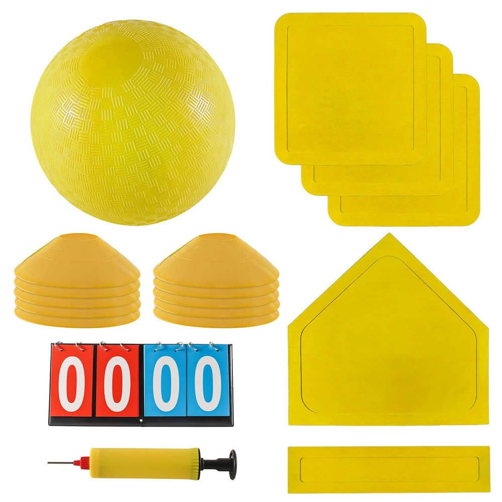 Fancemot Kickball Set with Bases and Ball - 8.5" Kickball, Rubber Throw Down Bases, Sports Traning Cones, 7" Pump and 14" Scoreboard - Perfect for Playground and Backyard Game