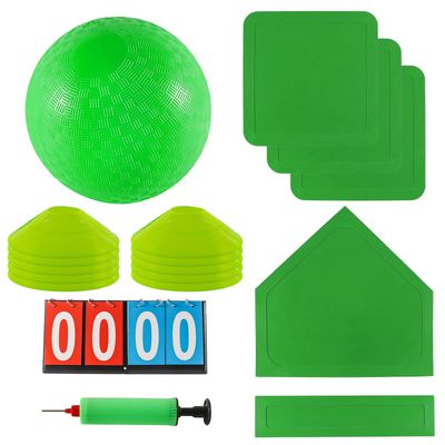 Fancemot Kickball Set with Bases and Ball - 8.5" Kickball, Rubber Throw Down Bases, Sports Traning Cones, 7" Pump and 14" Scoreboard - Perfect for Playground and Backyard Game