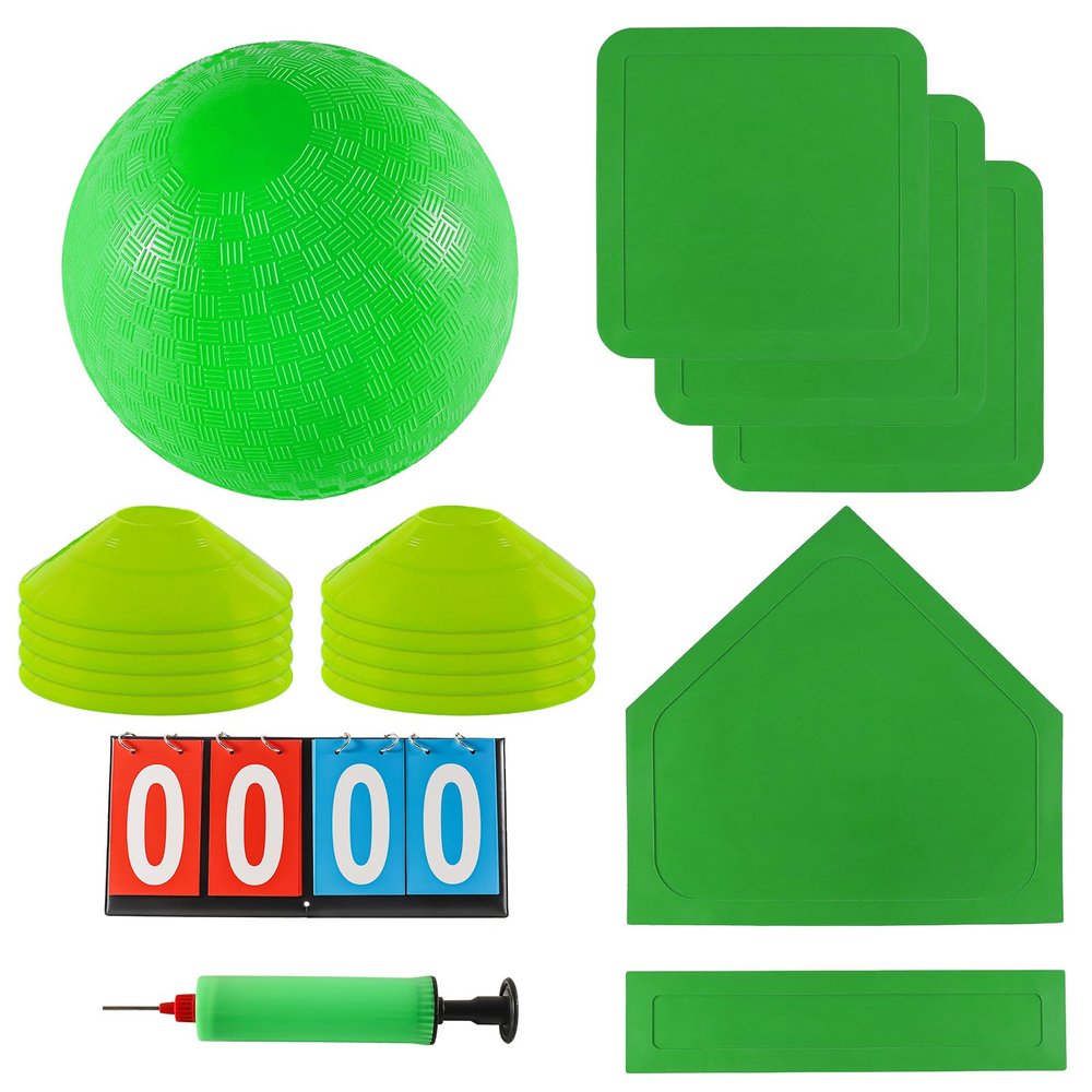 Fancemot Kickball Set with Bases and Ball - 8.5" Kickball, Rubber Throw Down Bases, Sports Traning Cones, 7" Pump and 14" Scoreboard - Perfect for Playground and Backyard Game