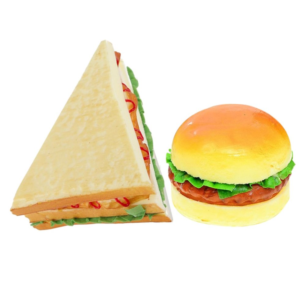 ABOOFAN 2Pcs Simulation Food Model Realistic Fake Hamburger and Sandwich Props for Kitchen Decoration and Photography Artificial Bread Display for Food Styling and Props