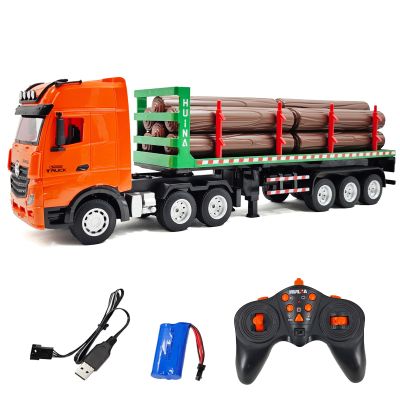 Authticar Remote Control Transport Truck, 1:18 Scale All Terrain 9 Channel Alloy Electric Construction Vehicle Toy with Lights and Sounds for Teen s and s (Timber Transport Truck)