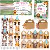 50 Pcs Safari Jungle Party Favors Include 12 Mini Forest Mini Stuffed Animals 12 Hats 12 Foldable Paper Boxes 12 Adoption Cards 1 Adoption Sign 1 Fence for Jungle Party Adopt A Jungle Animal Favors view 1