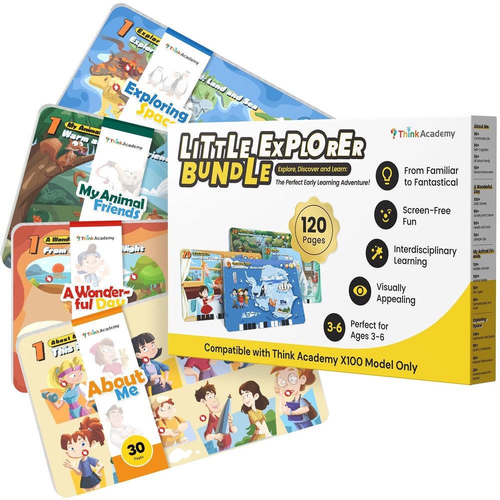 Think Academy Little Explorer Bundle Card for Learning Pad - Kids Learning Card 60 Pcs 120 Themes Double-Sided Learning Card for Learning Pad X100 Boys Girls Aged 3 4 5 6 Year Old