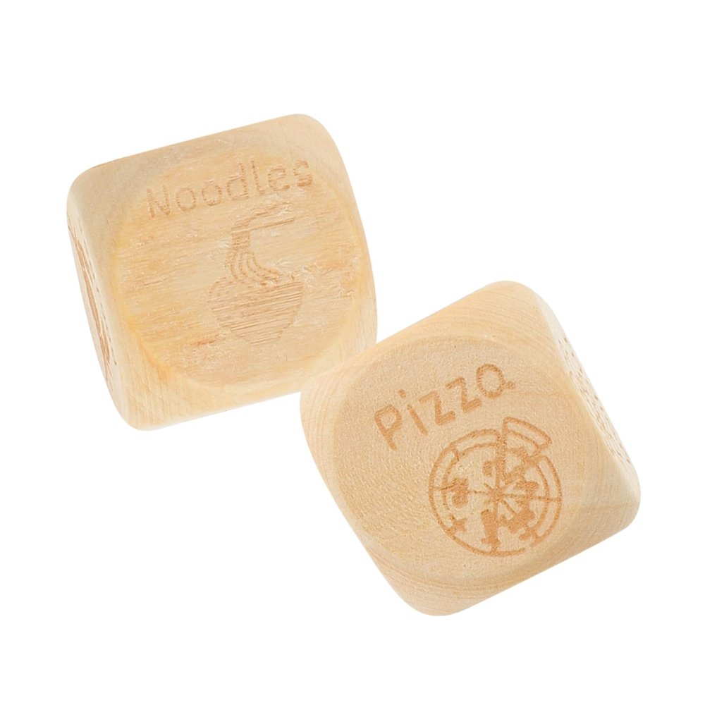 SKISUNO 2pcs Food Decision Dice Props Engraved Wooden Date Cubes Dinner Decision Entertainment Game Dice
