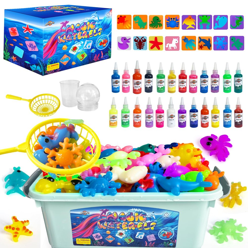 Blissofun Magic Water Elf Toy Kit, Aqua Fairy Water Gel Kit with 24 Magic Gels, 16 Sea Creature Molds Arts & Crafts DIY STEM for Kids Ages 3+, Christmas Gifts, Birthday Gifts, Party Favors(24 Color B)
