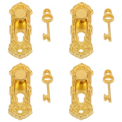 4Set Gold 1/12 Miniature Door Knob Lock and Key Dollhouse Decoration Accessories