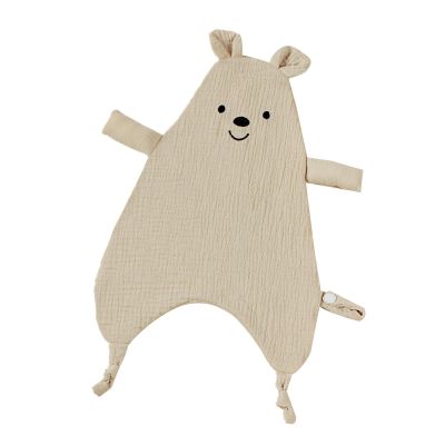 Lovely Embroidered Bear Baby Soothing Blanket Four-Layer Muslin SleepAid Baby Toy Lightweight For Newborn Boys Girls