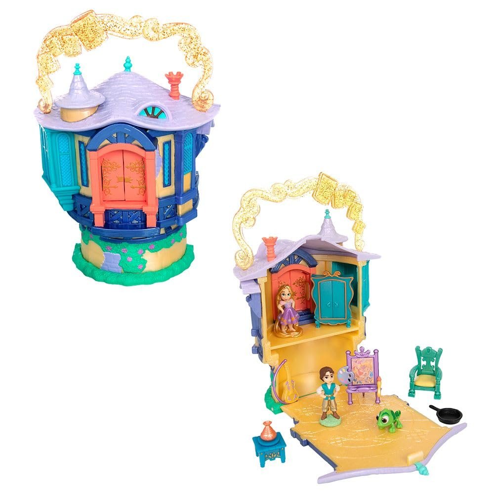 Disney Store Official Princess Micro Toy Set  Tangled  Set Includes Micro Figures of Rapunzel, Flynn, Pascal, & her Tower  Portable Playset with Handle  Perfect for Fans of Disney Princesses