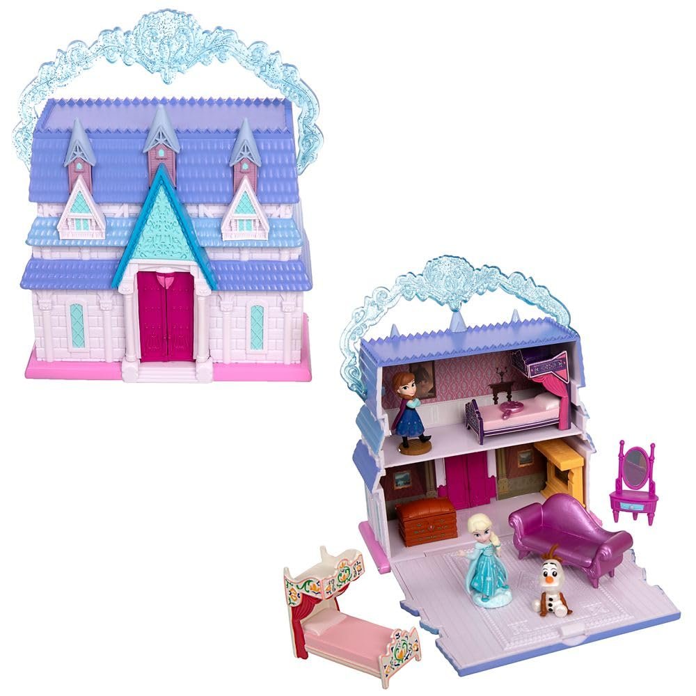 Disney Store Official Princess Micro Toy Set  Frozen - Set Includes Micro Figures of Elsa, Anna, Olaf, & Their Castle - Portable Playset with Handle - Perfect for Fans of Disney Princesses