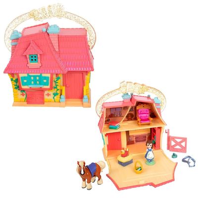 Disney Store Official Princess Micro Toy Set  Beauty & The Beast  Set Includes Micro Figures of Belle, Philippe, & her Cottage  Portable Playset with Handle  Perfect for Fans of Disney Princesses