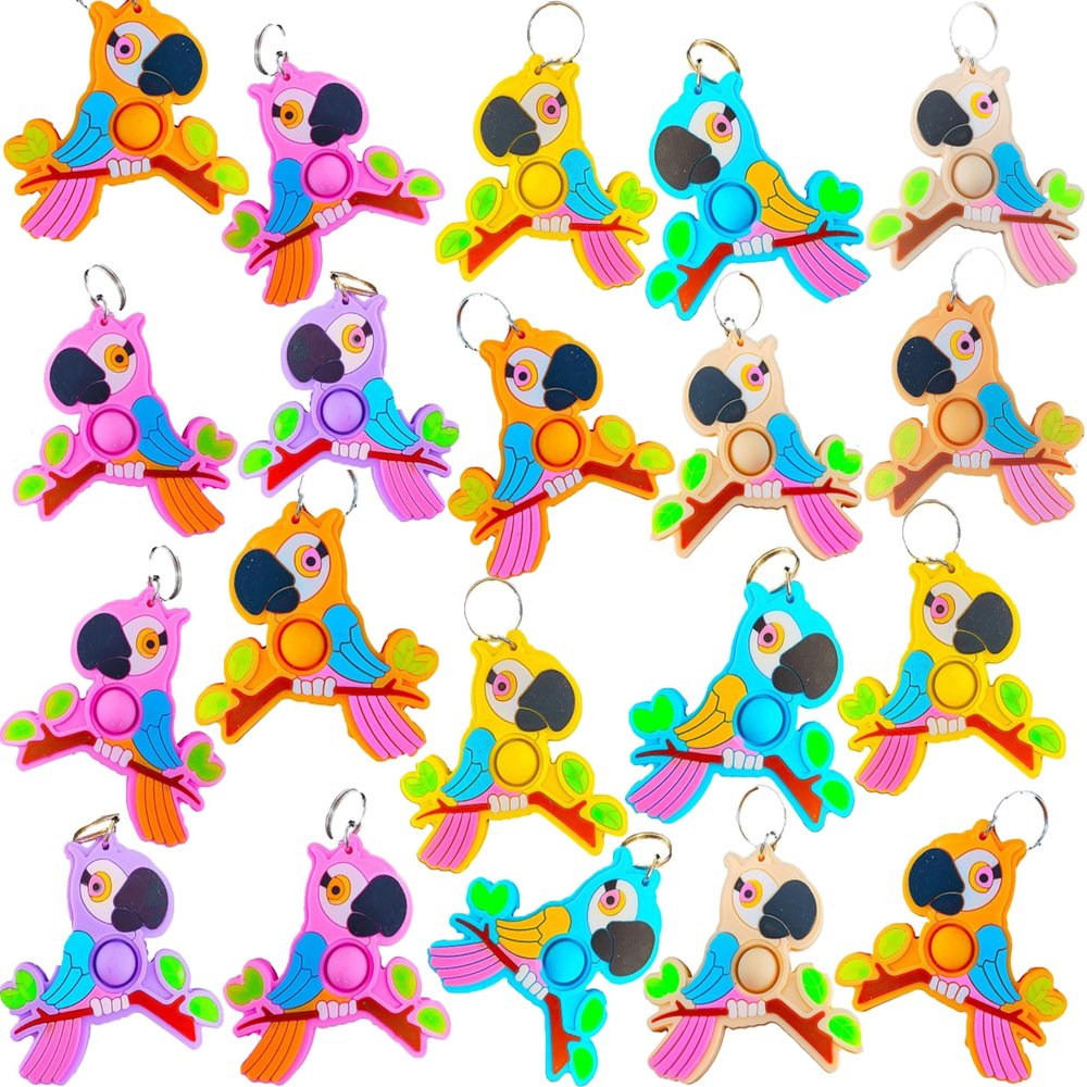 24 Packs Bulk Birds Animal Mini pop Fidget KeychainBirthday Party Favors Supplies and Classroom Summer Student Prize Gifts