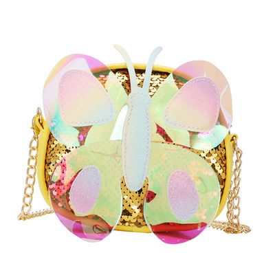 FRCOLOR Boys and Girls Butterfly Crossbody Bag Cute Laser Bag for Girls PU Leather Chain Handbag Adjustable Strap for Princess-themed Outings
