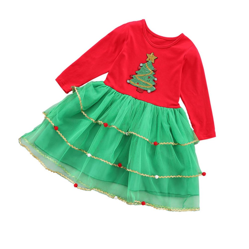 Ipetboom 1pc Christmas Tutu Dress for Girls Sparkling Sequin Xmas Tree Pattern Lightweight Tulle Skirt for Holiday Dress-up and Parties Soft and Comfortable Multi