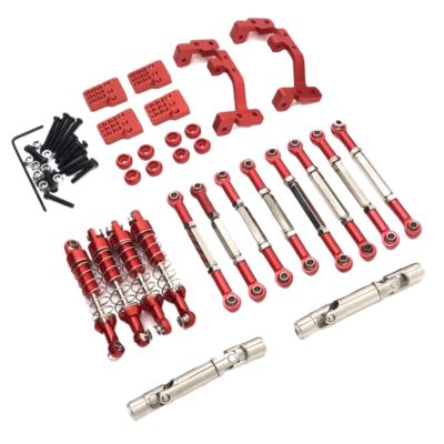 RC Car Upgrade Parts for WPL for C14 C24 C24-1 C54 1/16 Metal for Chassis Link Rod Pull Rod Mount Shock Absorber Drive Shaft Set RC Car Upgrade Parts(Red)