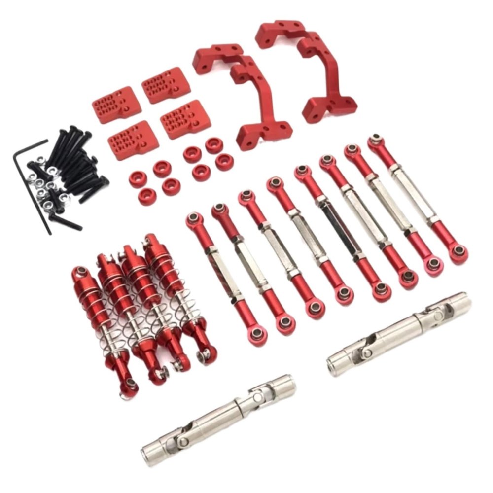 RC Car Upgrade Parts for WPL for C14 C24 C24-1 C54 1/16 Metal for Chassis Link Rod Pull Rod Mount Shock Absorber Drive Shaft Set RC Car Upgrade Parts(Red)