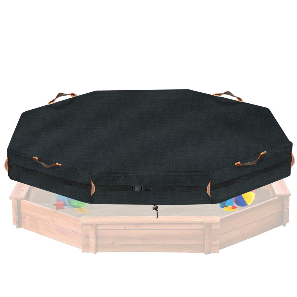 Octagon Sandbox Cover, 600D Waterproof Oxford Cloth with Two Warning Sign Carry Handles and a Circle of 7 Meters Windproof Buckle,Elastic Drawstring Double Layer Windproof.(85" L x 78" W x 9" H)